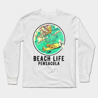 Pensacola Florida Beach Life Vintage Old Map Style Long Sleeve T-Shirt